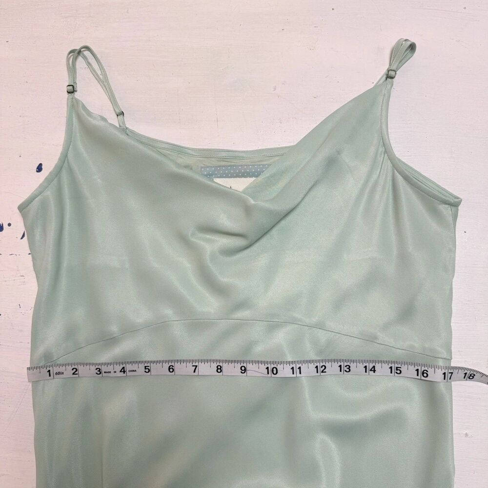 Anthropologie Elyse Bias-Cut Satin Maxi Slip Dress L Mint Green Cowl Neck Formal - Picture 11 of 13